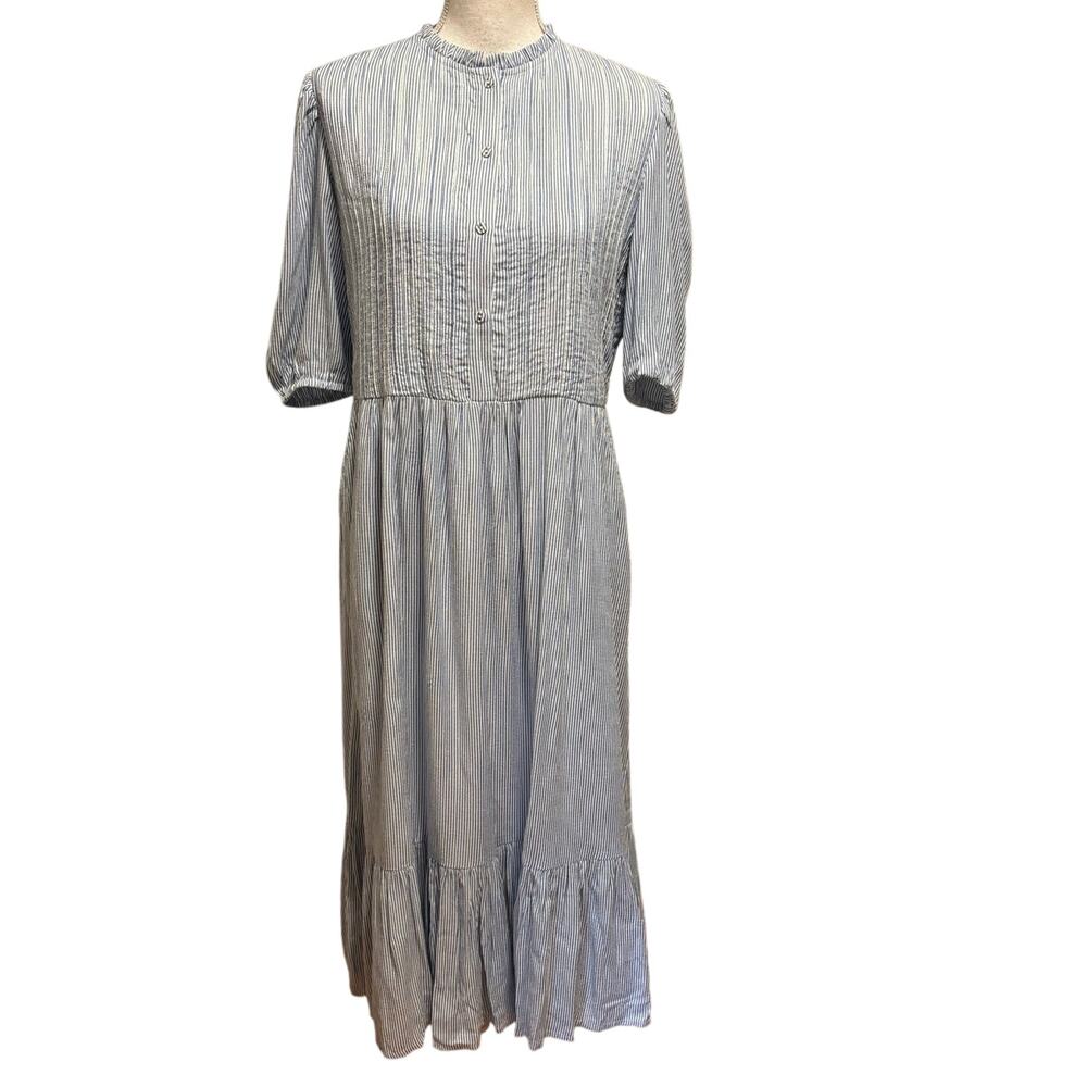 Beau & Ro Size M Striped Annika Midi Dress Pockets Lined Tradwife Cotton